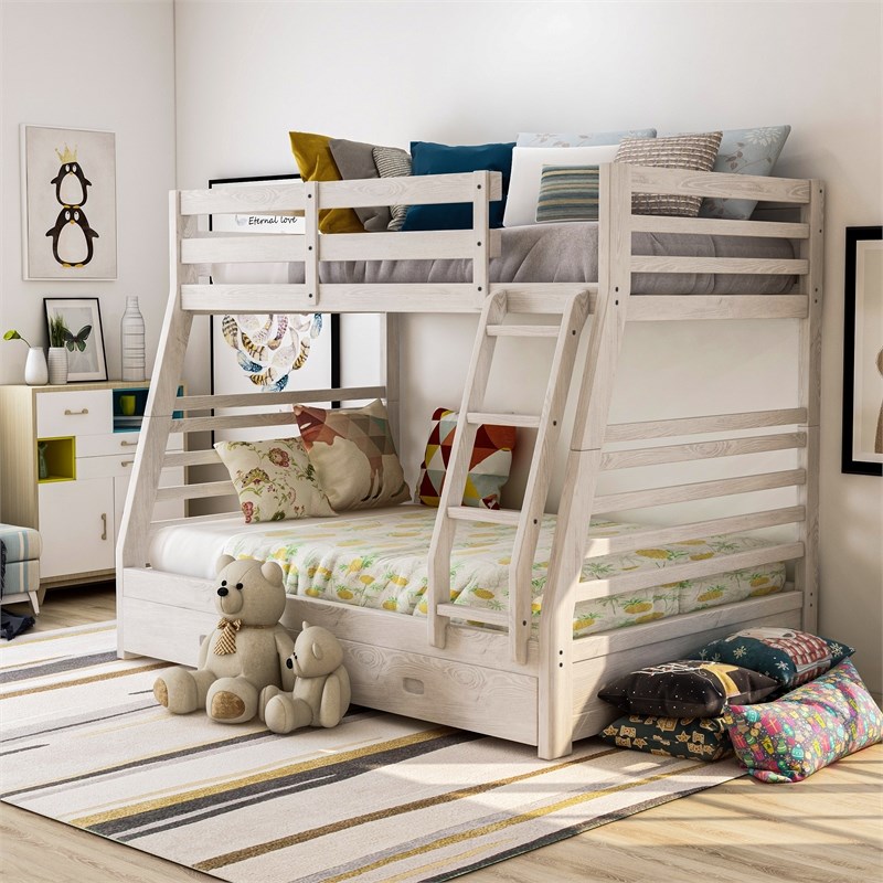 Furniture of America Tomi Wood Twin over Full Storage Bunk Bed in Brushed White