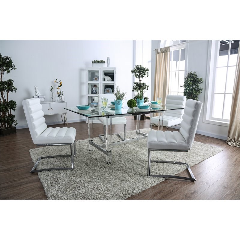 Furniture of America Hartly Contemporary Glass Top Dining Table in Chrome