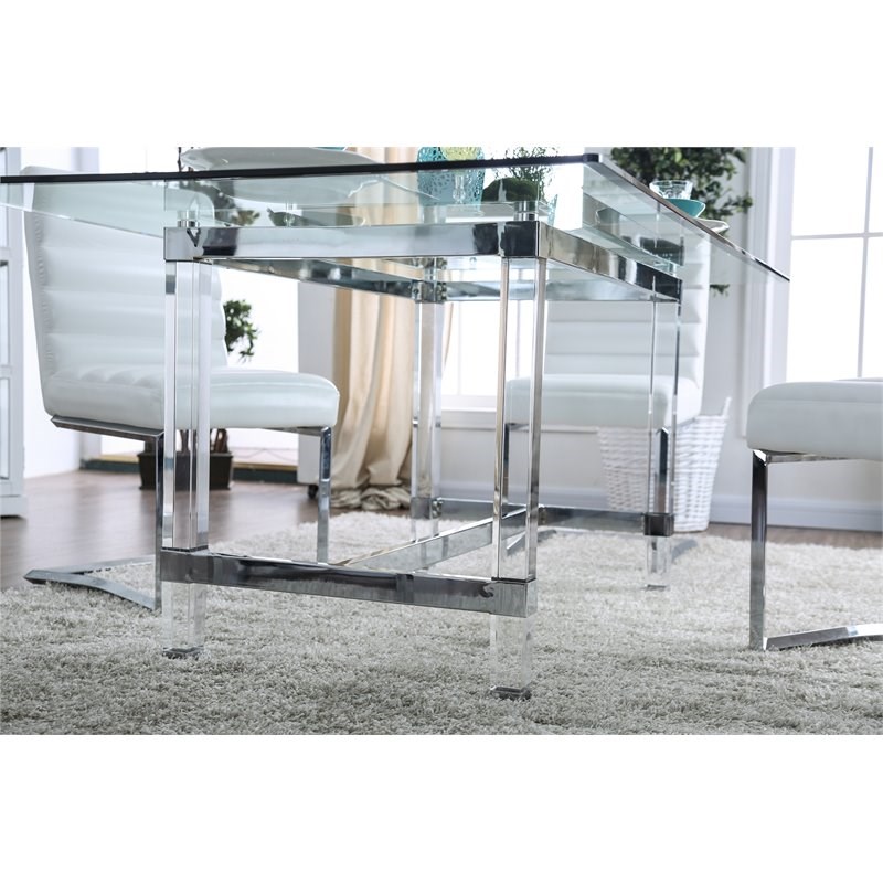 Furniture of America Hartly Contemporary Glass Top Dining Table in Chrome