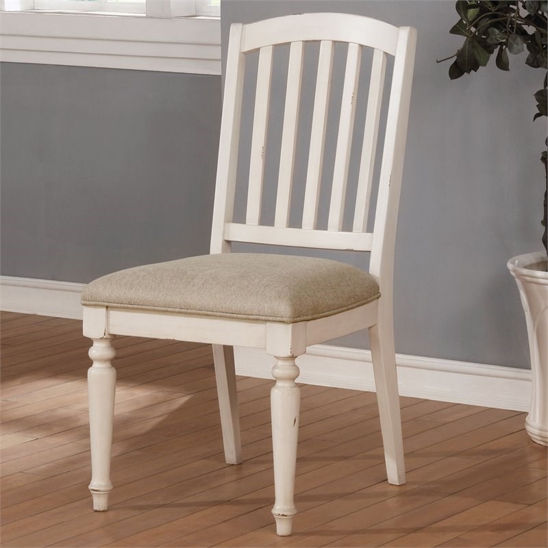 Furniture of America Bergerling Wood Side Chair in Antique White (Set of 2)