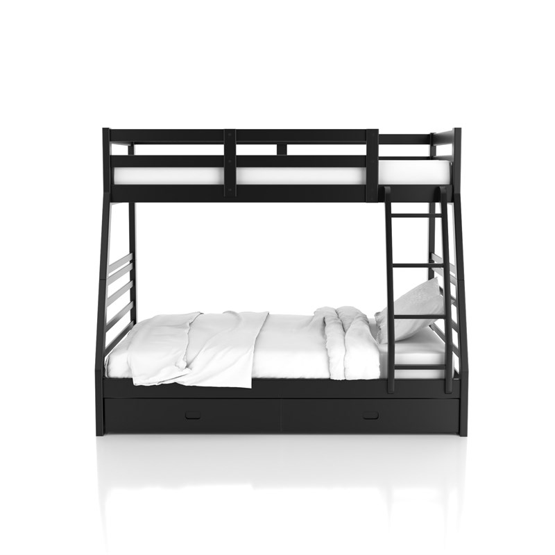 Furniture of America Tomi Wood Twin over Full Storage Bunk Bed in Black