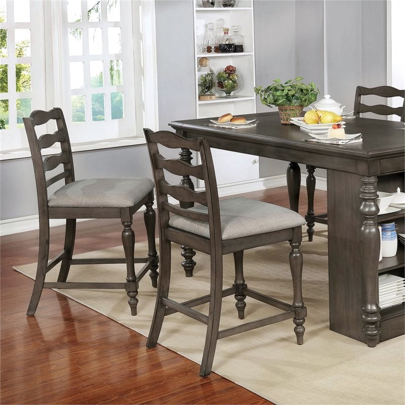 Furniture of America Attentuer Wood Counter Stool in Gray (Set of 2)