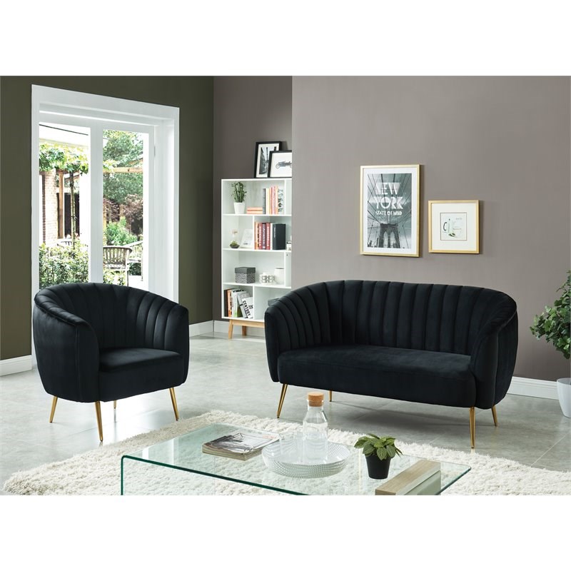 Furniture of America Darque Contemporary Fabric Upholstered Loveseat in Black