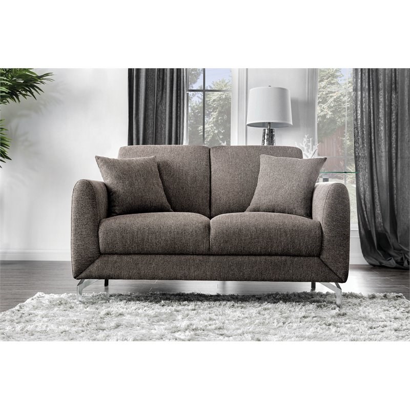 Furniture of America Kaci Contemporary Fabric Upholstered Loveseat in Brown