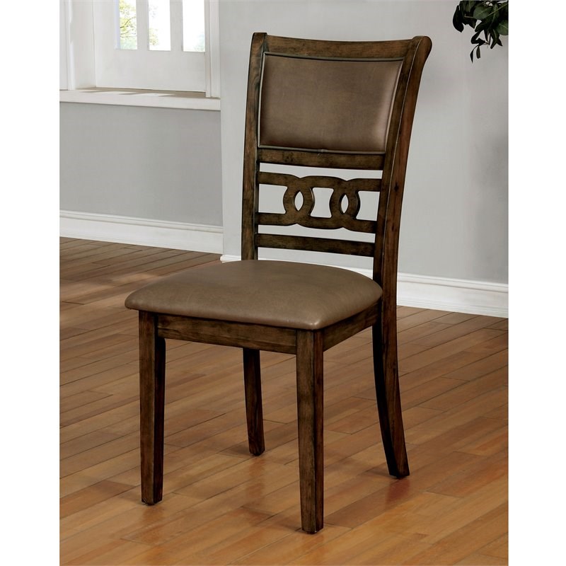 Furniture of America Angie Satin Walnut Faux Leather Side Chair (Set of 2)