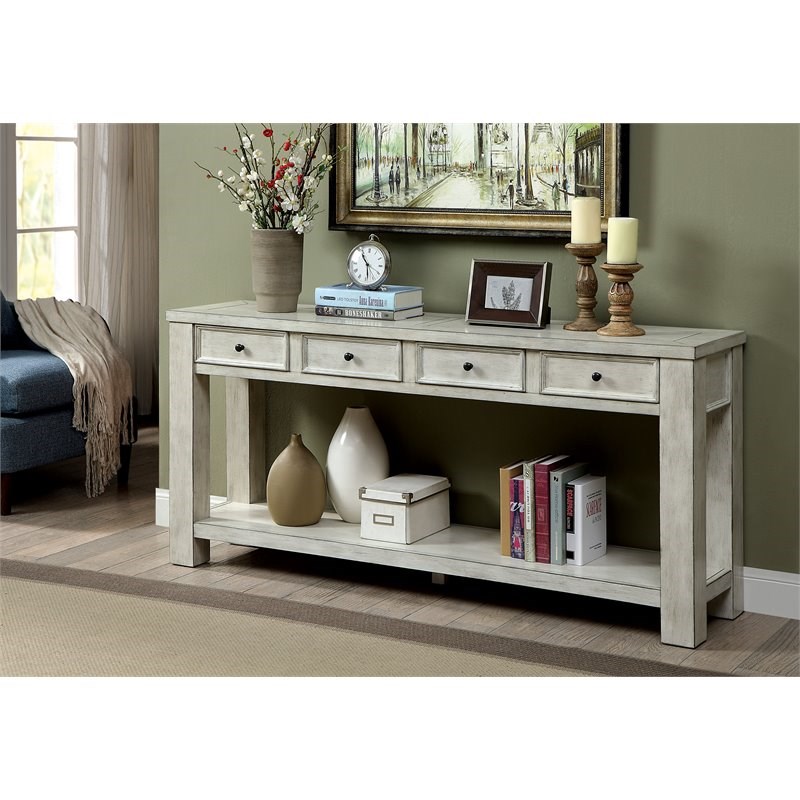 Furniture of America Deston Transitional Wood Console Table in Antique White