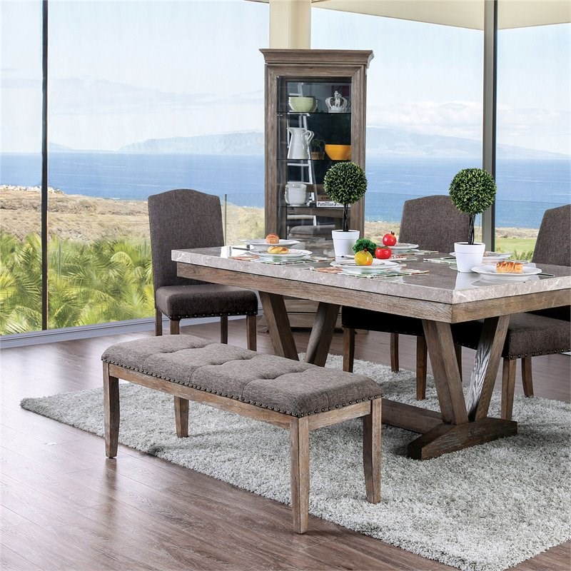 Furniture of America Diez Transitional Fabric Tufted Dining Bench in Natural