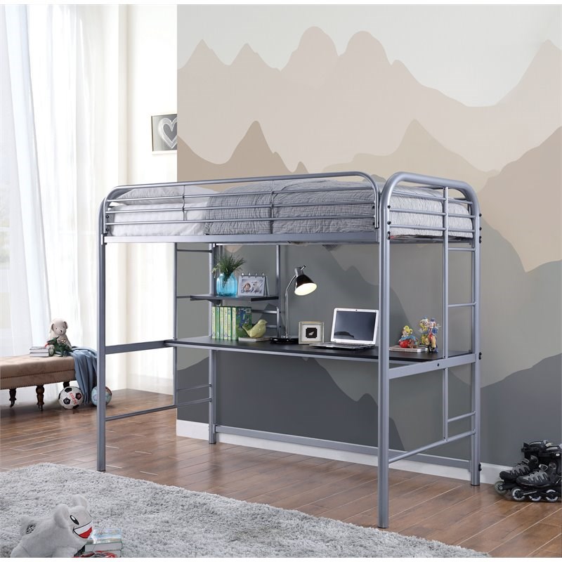 Furniture of America Kandice Metal Twin over Workstation Bunk Bed in Silver