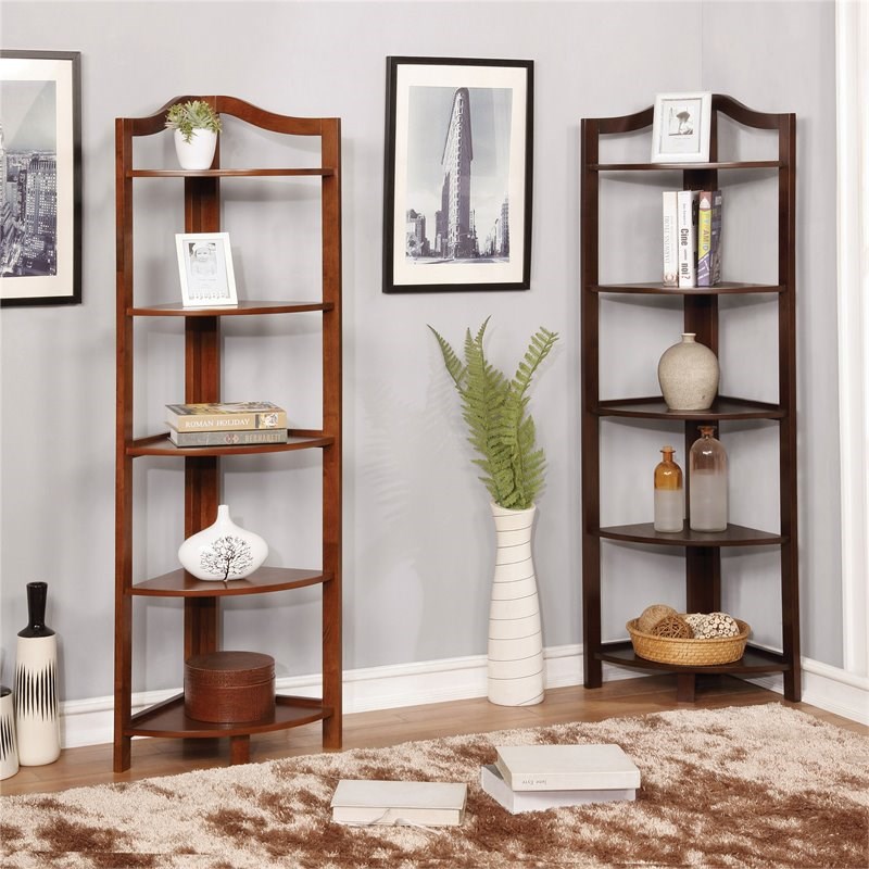 Furniture of America Emery Transitional Wood Corner Ladder Bookcase in