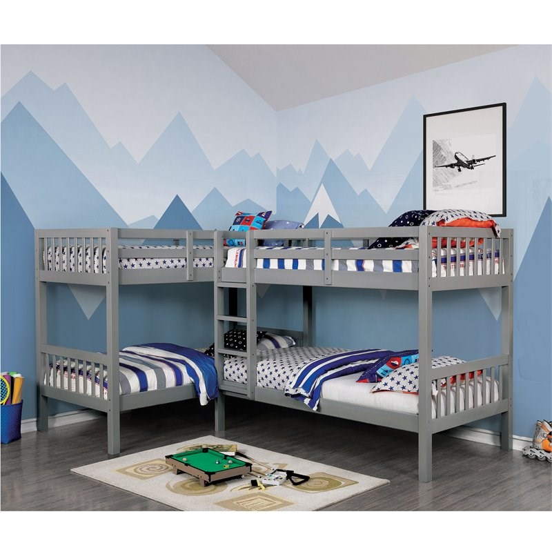 Furniture of America Langle Transitional Solid Wood Twin Bunk Bed in Gray