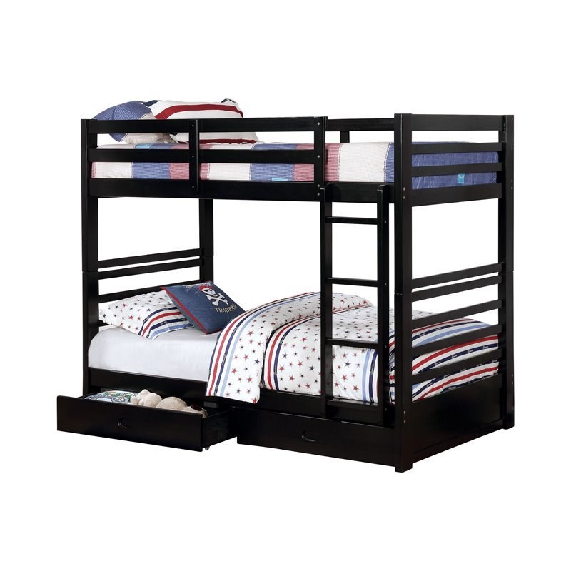 Furniture of America Tomi Wood Twin over Twin Storage Bunk Bed in Black