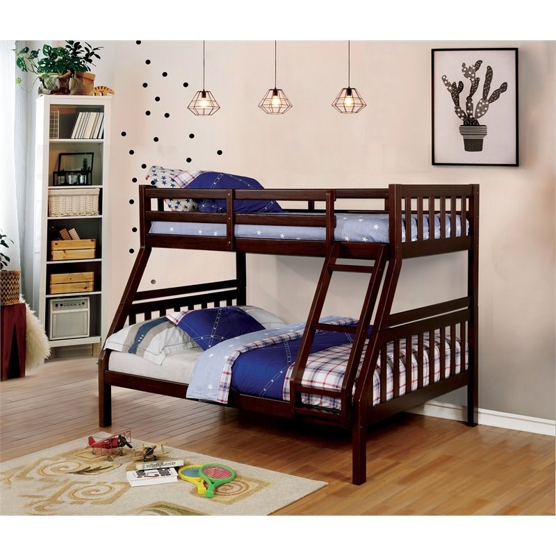 Furniture of America Chappel Wood Twin over Full Bunk Bed in Dark Walnut