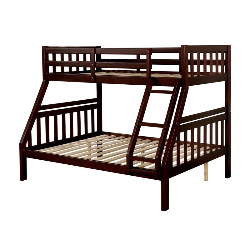 Furniture of America Chappel Wood Twin over Full Bunk Bed in Dark Walnut