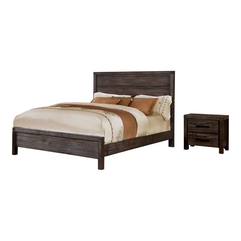 Bahlmer 2 Piece Queen Panel Bed with 2 Drawer Nightstand Set in Rustic Brown