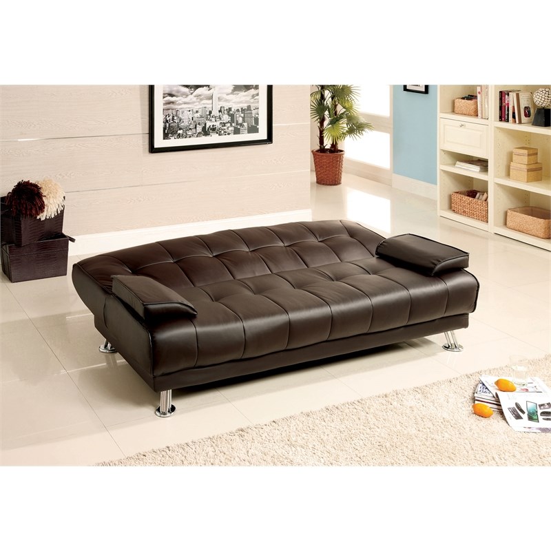 Furniture Of America Homehill Contemporary Faux Leather Futon Sofa In