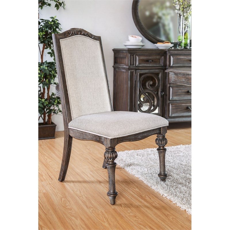 Furniture of America Clyde Fabric Padded Dining Chair in Natural Tone (Set of 2)