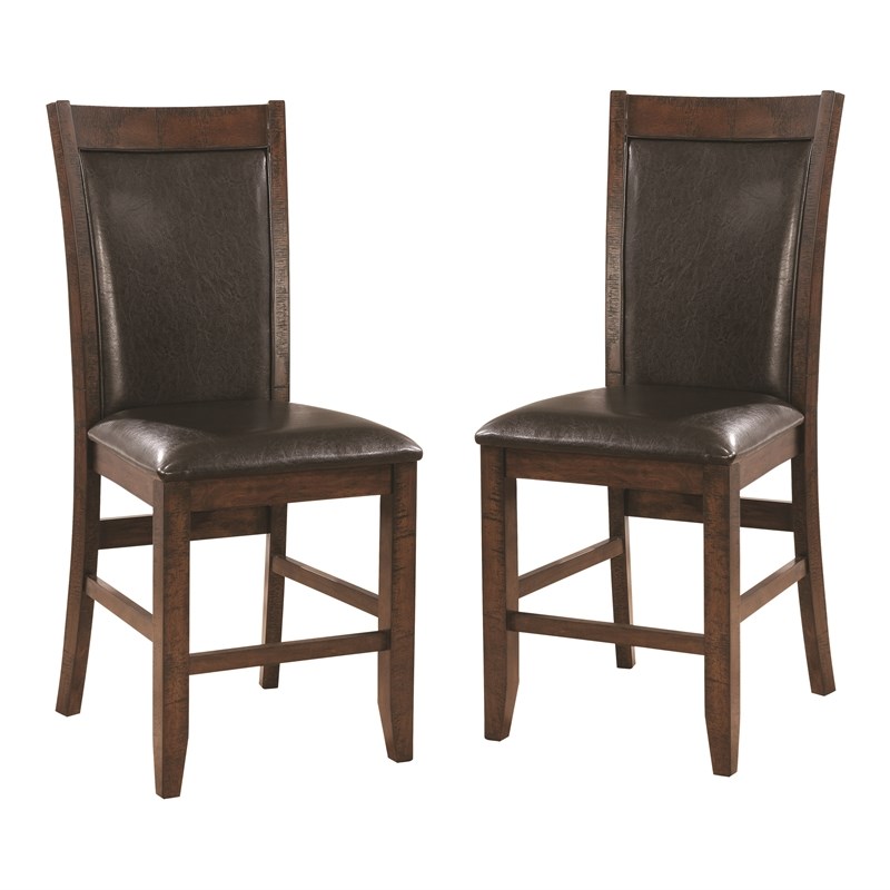 Furniture of America Nith Faux Leather Padded Counter Chair in Cherry (Set of 2)