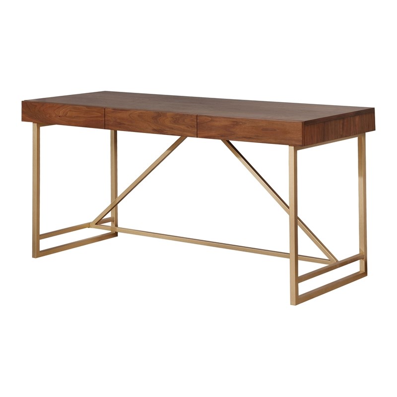 Furniture of America Teviot Wood 3-Drawer Writing Desk in Light Walnut
