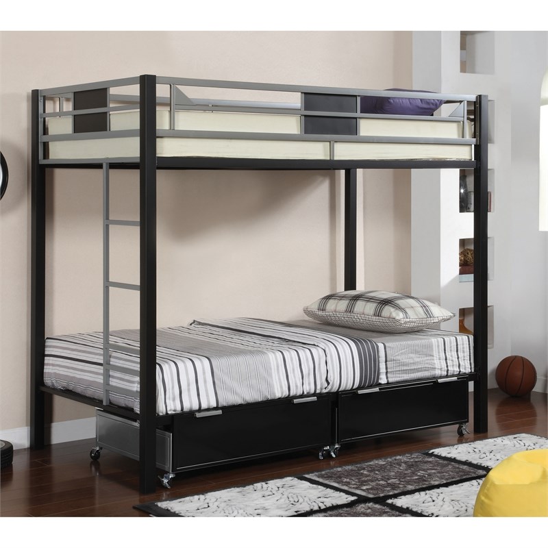 Furniture of America Didier Metal Twin over Twin Bunk Bed in Black and Silver