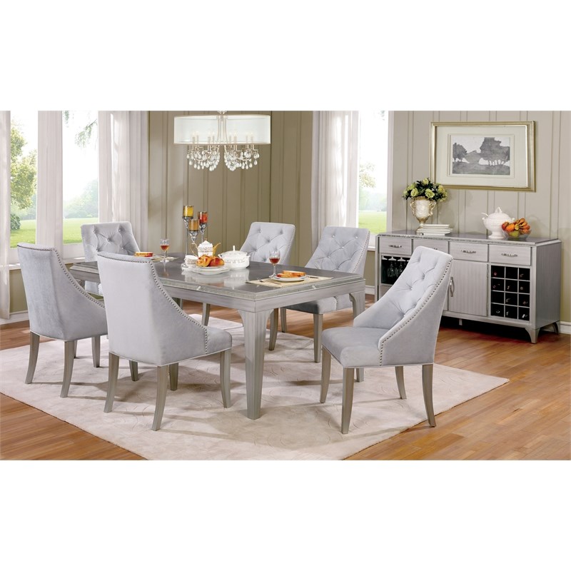 Furniture of America Desi 84-Inch Wood Insert Dining Table in Silver ...