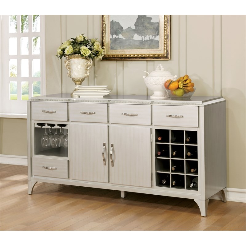 Furniture of America Desi Wood Dining Buffet Cabinet with Wine Rack in ...