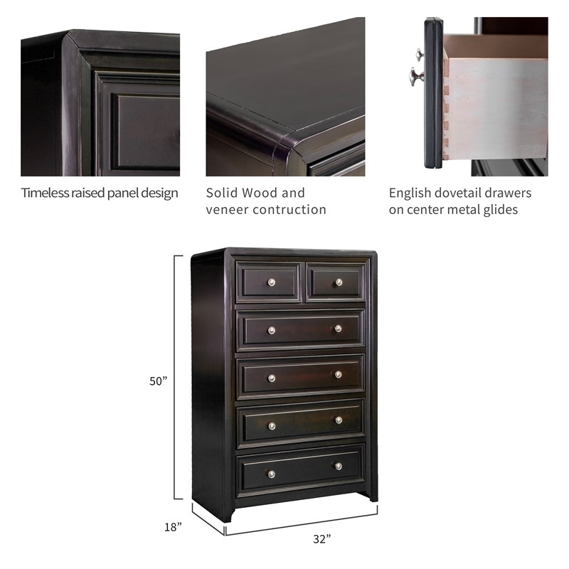 Furniture of America Turner Transitional Solid Wood 5-Drawer Chest in Espresso