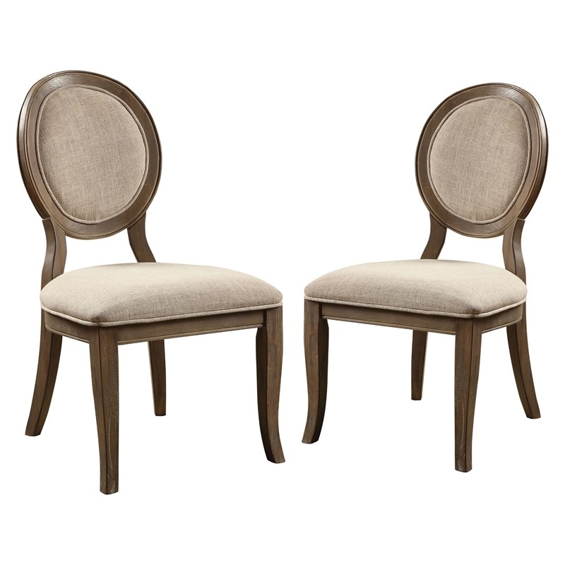 Furniture of America Chlido Fabric Padded Side Chair in Rustic Oak (Set of 2)