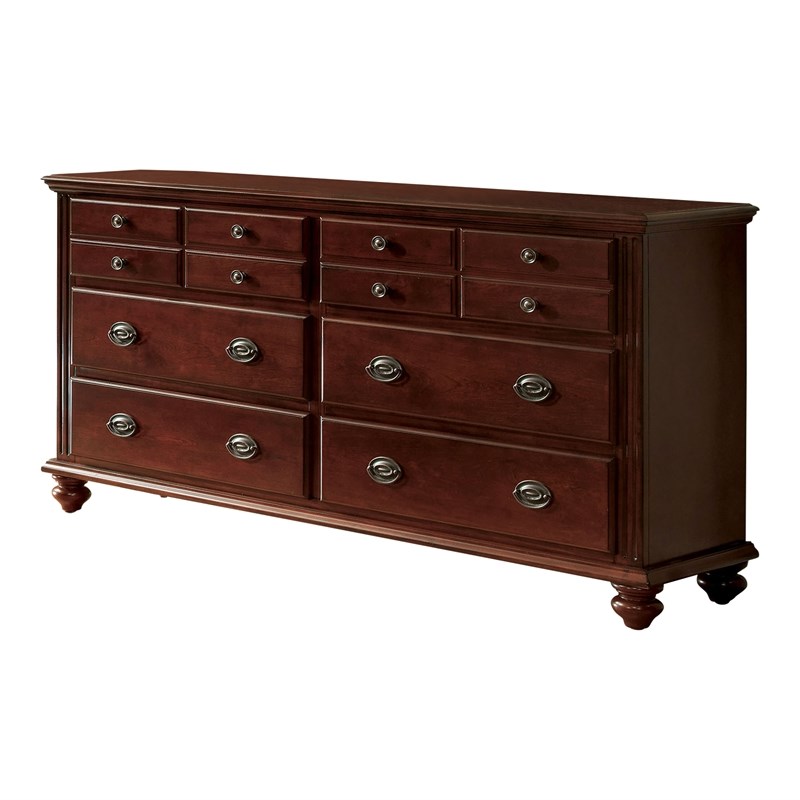 Furniture of America Mills Solid Wood 2-Piece Dresser and Mirror in Cherry