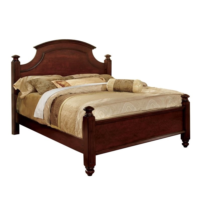 Furniture of America Mills Transitional Solid Wood King Bed in Cherry ...