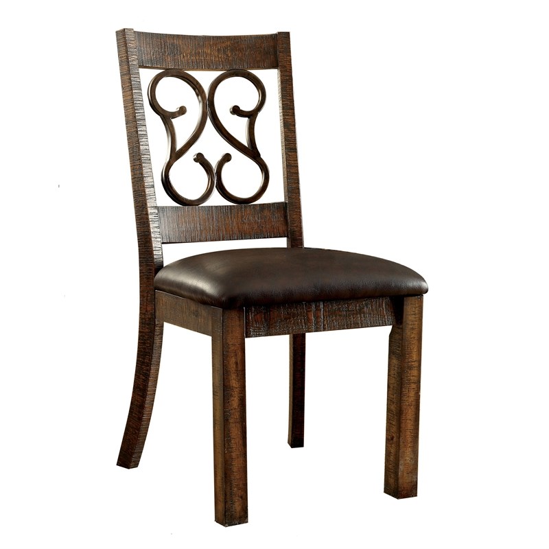 Furniture of America Arlyne Faux Leather Dining Chair in Walnut (Set of
