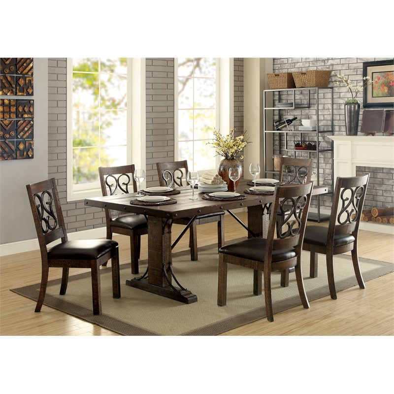 Furniture of America Arlyne Faux Leather Dining Chair in Walnut (Set of 2)
