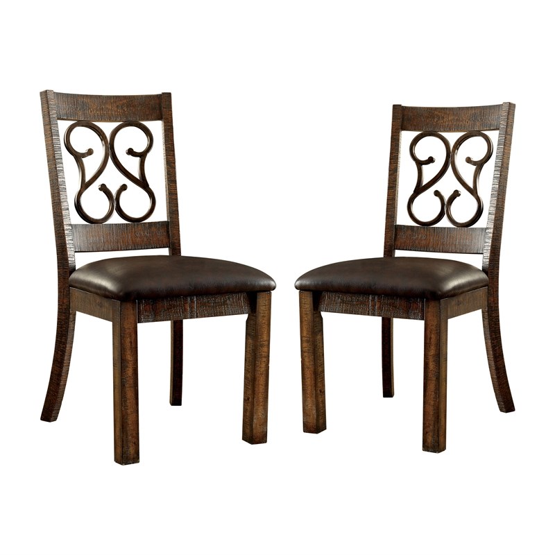Furniture of America Arlyne Faux Leather Dining Chair in Walnut (Set of 2)
