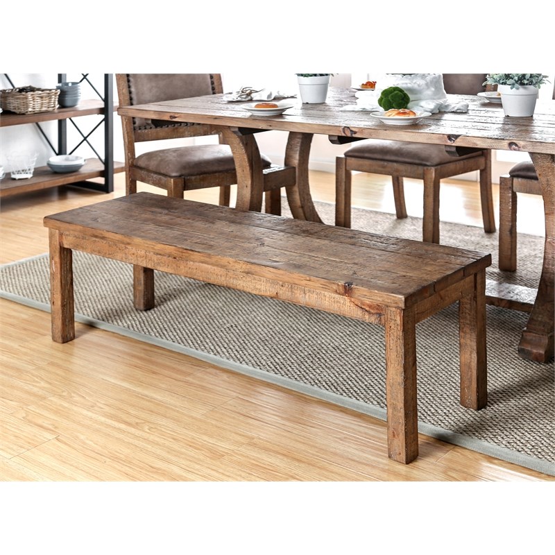 Furniture of America Farmhouse Liston Wood Dining Bench in Rustic Brown