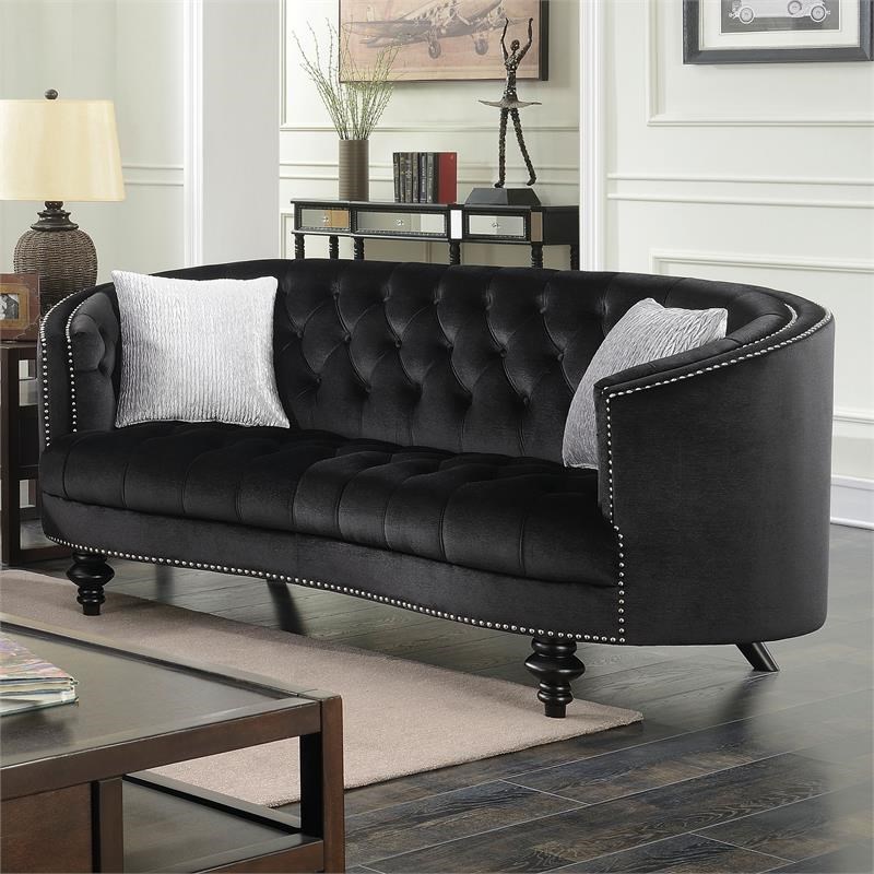 Furniture of America Balon Glam 2piece Fabric Tufted Sofa Set in Black