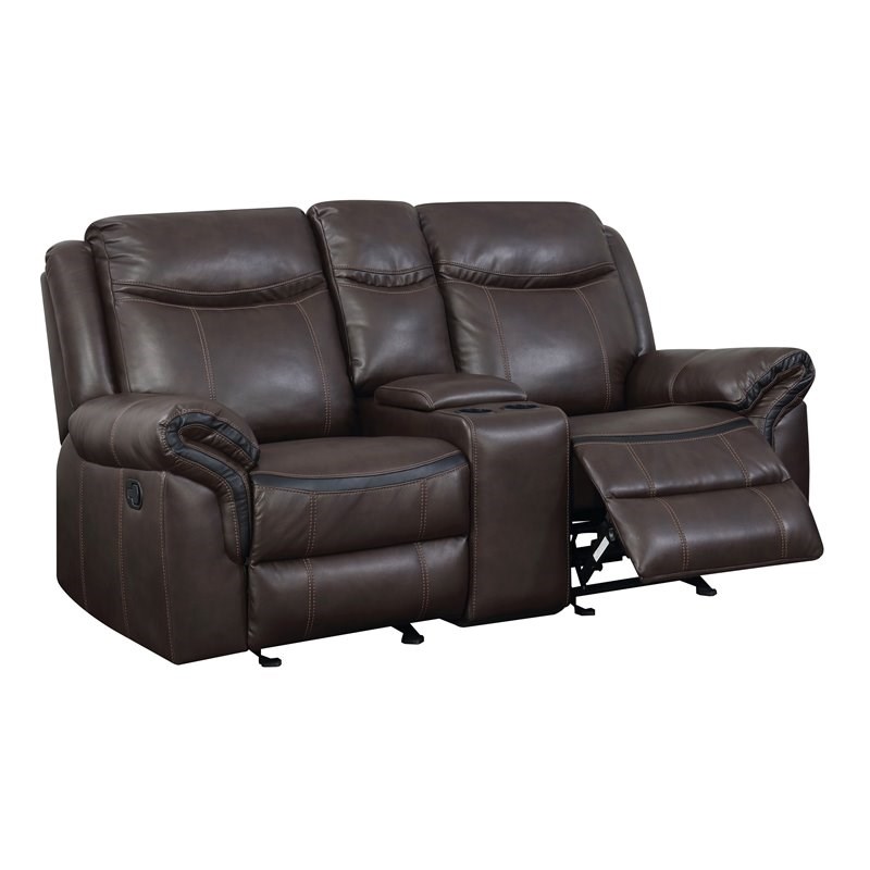 Furniture Of America Brinn Transitional, Brown Faux Leather Loveseat Recliner