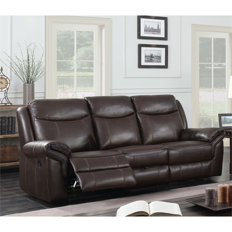 Furniture of America Brinn Transitional Faux Leather Reclining Sofa in