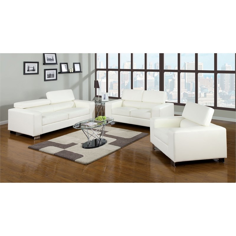 Furniture of America Salter Contemporary Faux Leather Loveseat in White