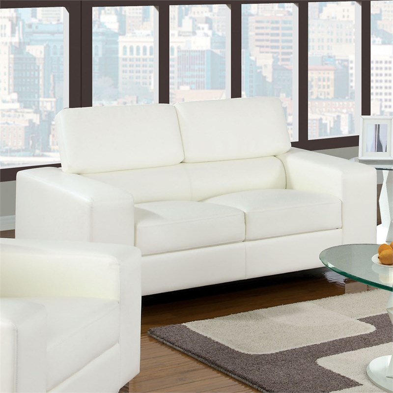Furniture of America Salter Contemporary Faux Leather Loveseat in White