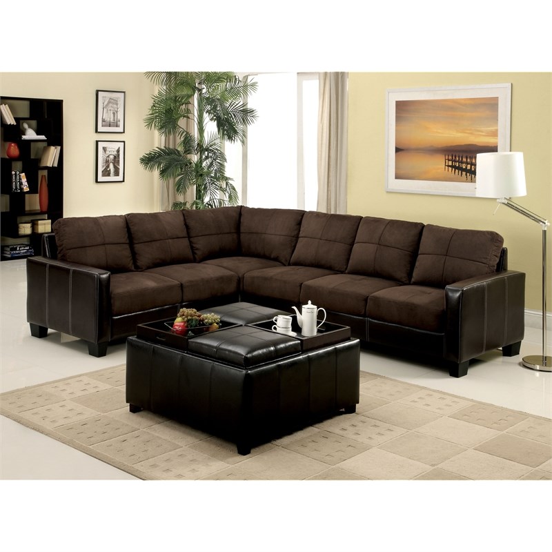 Furniture of America Everett Two-Tone Faux Leather Sectional Sofa in Chocolate
