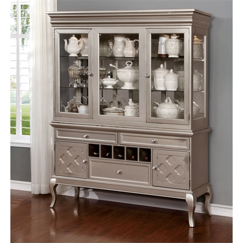Furniture of America Bethlehem Solid Wood Hutch with Server in Gold Champagne