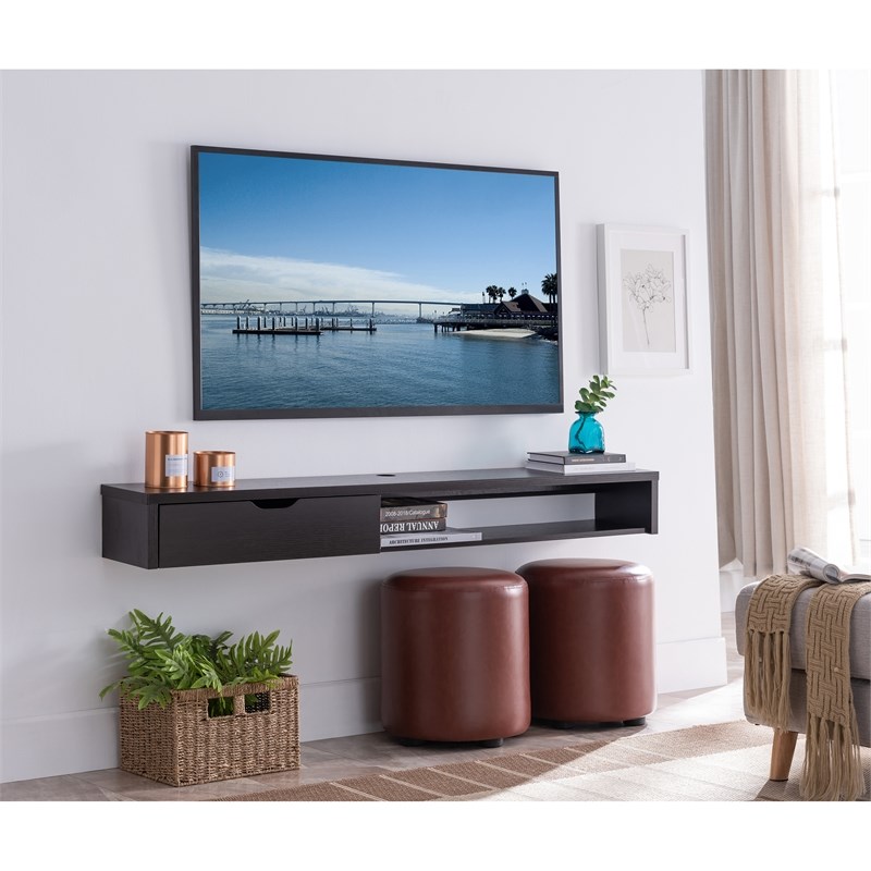 Furniture of America Johnson Wood Floating TV Stand with Storage in Cappuccino