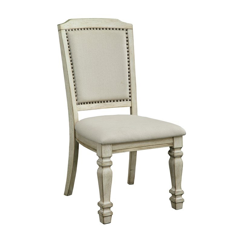 Furniture of America Gaines Fabric Padded Side Chair in Antique White (Set of 2)
