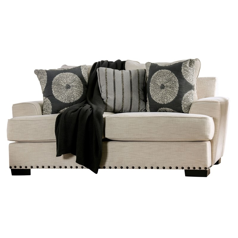 Furniture of America Mystie Contemporary Chenille Loveseat in Ivory