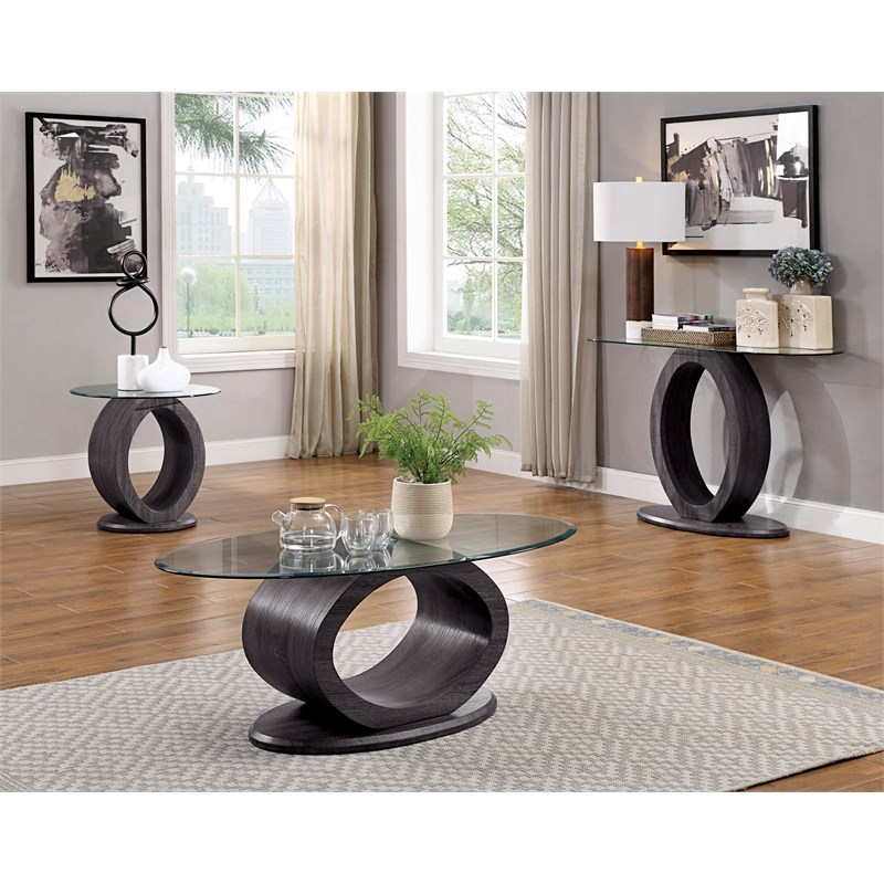 Furniture of America Mason Contemporary Wood Oval Coffee Table in Gray