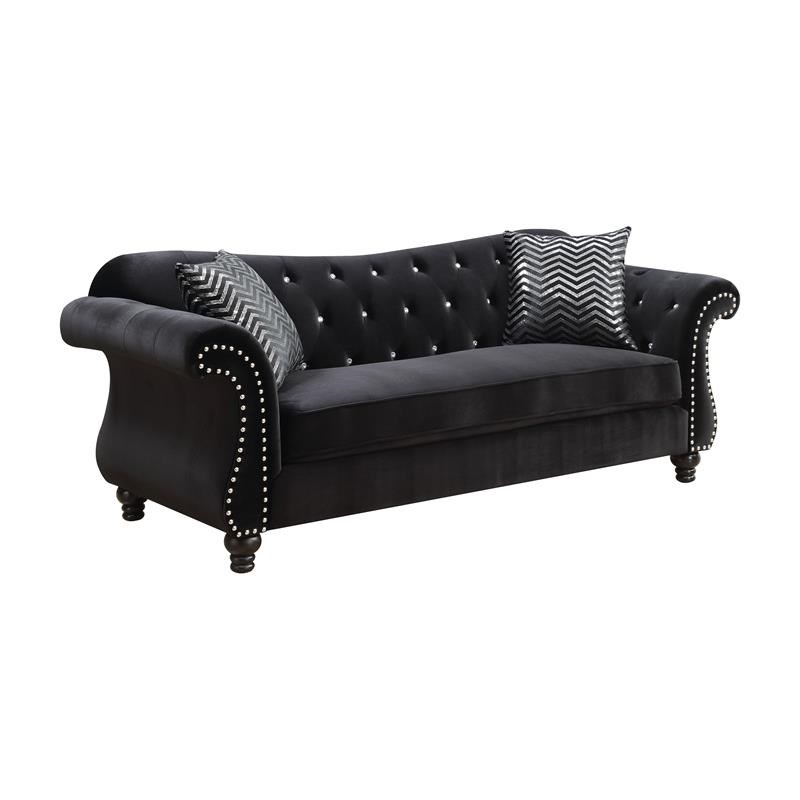 Furniture of America Basonne Glam Fabric Nailhead Trim Sofa in Black