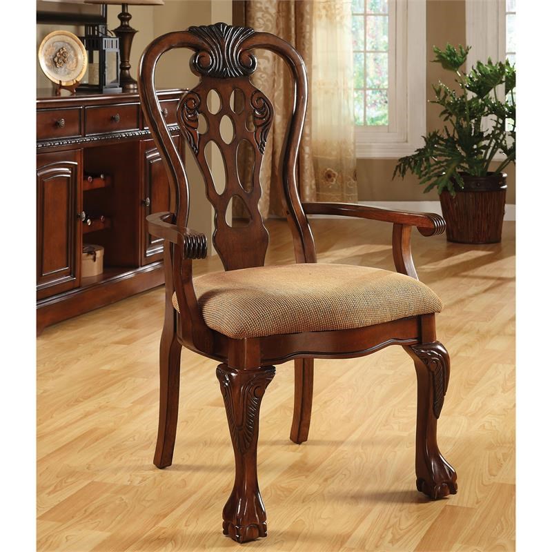 Furniture of America Stark Solid Wood Padded Arm Chair in Cherry (Set of 2)
