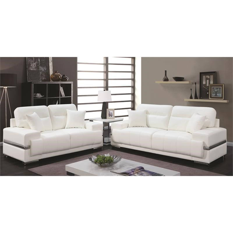 Furniture of America Larcey Contemporary Faux Leather Loveseat in White