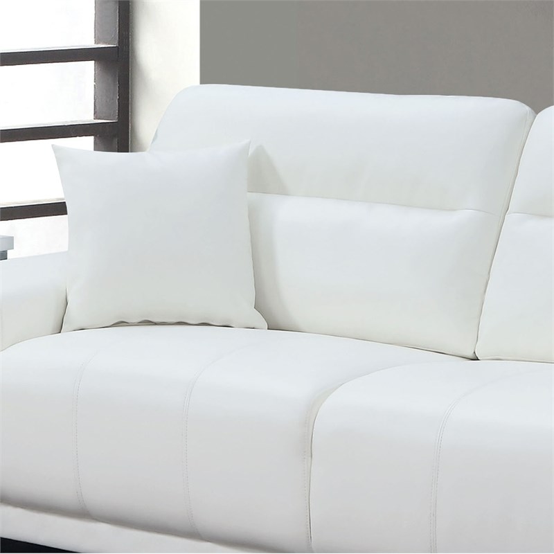Furniture of America Larcey Contemporary Faux Leather Sofa in White