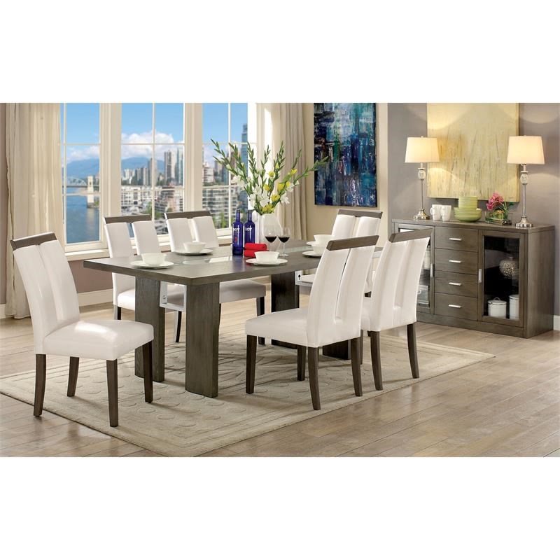 Furniture of America Jalen Faux Leather Dining Chair in Gray (Set of 2)