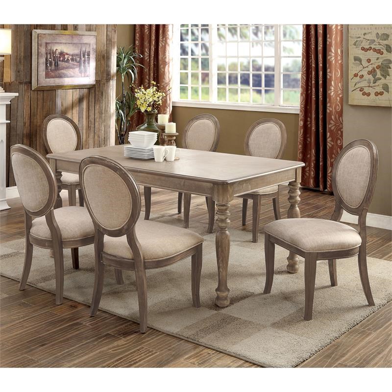 Furniture of America Chlido 7Piece Solid Wood Dining Set in Rustic Oak Homesquare